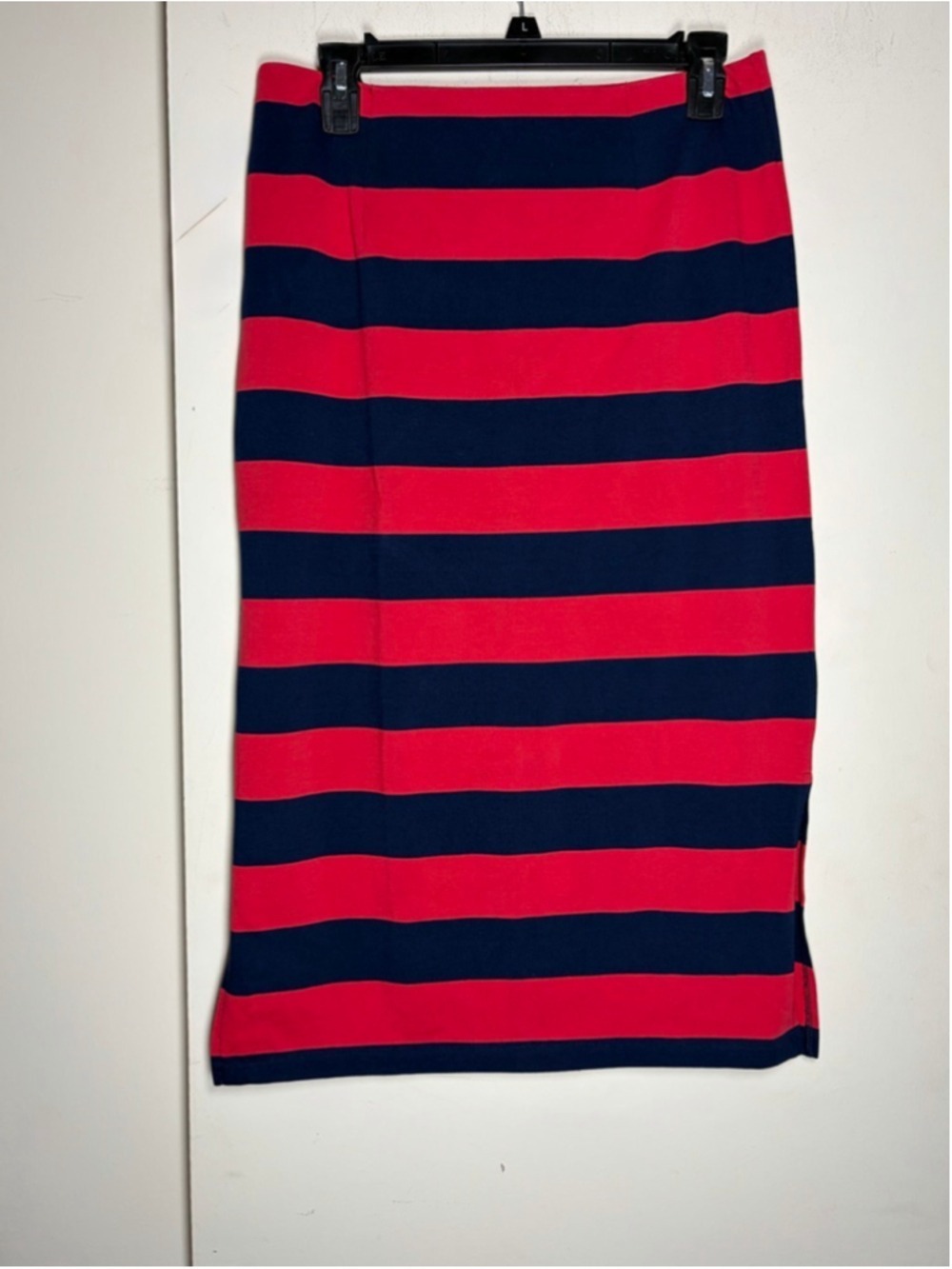J.Crew Navy & Red Rugby Stripe Knit Pencil Midi Length Skirt Size 8